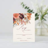 Bourgogne Sinaasappel Bloemen Fall Wedding RSVP Briefkaart (Staand voorkant)