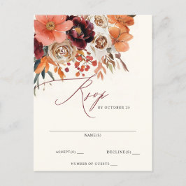 Bourgogne Sinaasappel Bloemen Fall Wedding RSVP Briefkaart