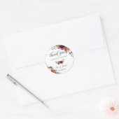 Bourgogne Sinaasappel Bloemen Goud Bruiloft Dank u Ronde Sticker (Envelop)
