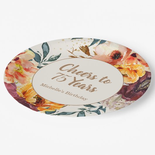 Bourgogne Sinaasappel Bloemen Goud juicht 75 jaar Papieren Bordje (Gekanteld)