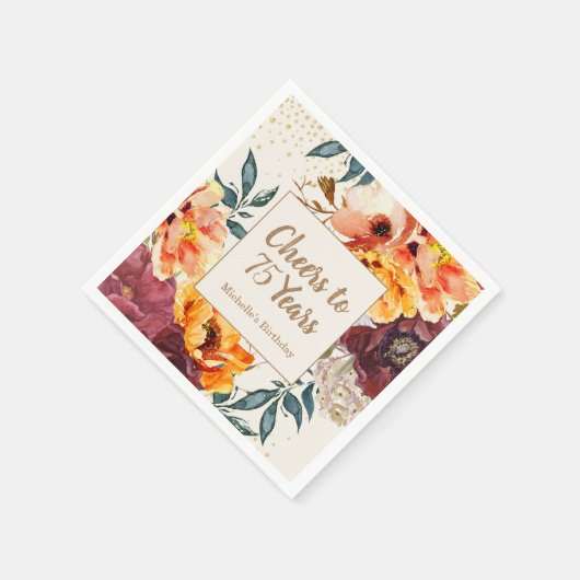 Bourgogne Sinaasappel Bloemen Goud juicht 75 jaar Servet (Hoek)