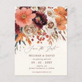 Bourgogne Sinaasappel Bloemen Herfst Save the Date Aankondigingskaart