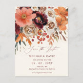 Bourgogne Sinaasappel Bloemen Herfst Save the Date Aankondigingskaart (Voorkant)