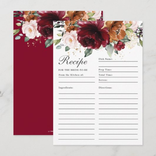 Bourgogne Sinaasappel Blush bloemenrecept voor bru Bedankkaart (Voorkant / Achterkant)