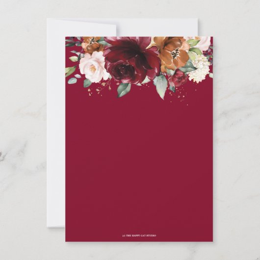 Bourgogne Sinaasappel Blush bloemenrecept voor bru Bedankkaart (Achterkant)