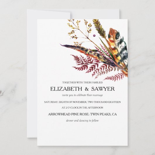 Bourgogne & Sinaasappel Boho Fall Wedding Kaart (Voorkant)