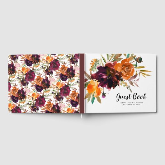 Bourgogne Sinaasappel Floral Baby Vrijgezellenfees Gastenboek (Volledig)