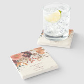 Bourgogne Sinaasappel Floral Fall Wedding Stenen Onderzetter (Zijkant)