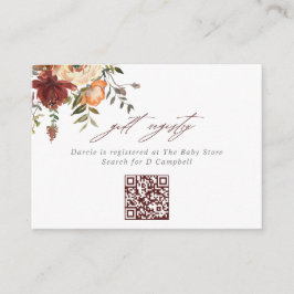 Bourgogne & Sinaasappel Floral QR Code Gift Regist Informatiekaartje