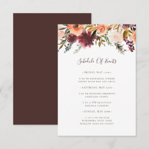 Bourgogne Sinaasappel Floral Wedding Schedule of E Informatiekaartje