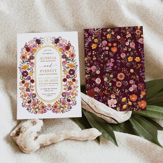 Bourgogne Sinaasappel Herfst Wildflower Garden Wed Kaart