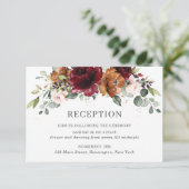 Bourgogne Sinaasappel Ivoor Bloemen Bruiloft Recep Informatiekaartje (Staand voorkant)