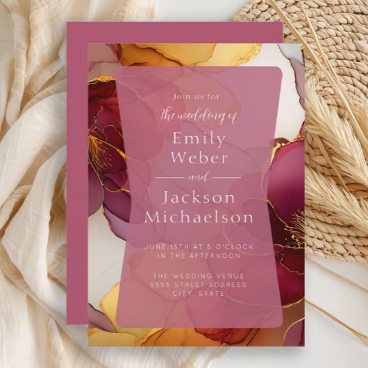 Bourgogne Sinaasappel Jewel Tone Alcohol Ink Weddi Kaart