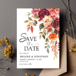 Bourgogne Sinaasappel Roest Bloemen Elegante Fall  Save The Date