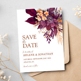 Bourgogne Sinaasappel Terracotta Floral Elegant Hu Save The Date