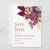 Bourgogne Sinaasappel Terracotta Floral Elegant Hu Save The Date (Voorkant)