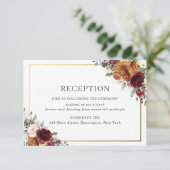 Bourgogne Sinaasappel wit bloemenbruiloft receptie Informatiekaartje (Staand voorkant)