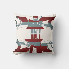 Bourgogne Slate Blauw Off-White Geometrische Art D Kussen