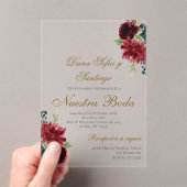 Bourgogne Spaanse bruiloft acryl uitnodiging (Insitu (Draagbaar))