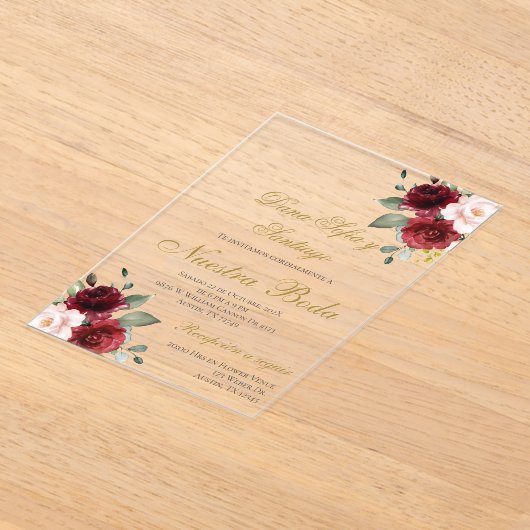 Bourgogne Spaanse bruiloft acryl uitnodiging (Laagn)