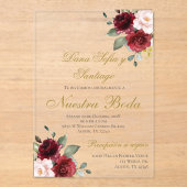 Bourgogne Spaanse bruiloft acryl uitnodiging (Voorkant)