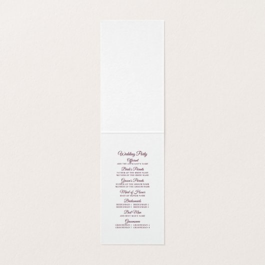 Bourgogne Splendor Bloemen Trouwprogramma Kaart (Binnenkant ongevouwen)