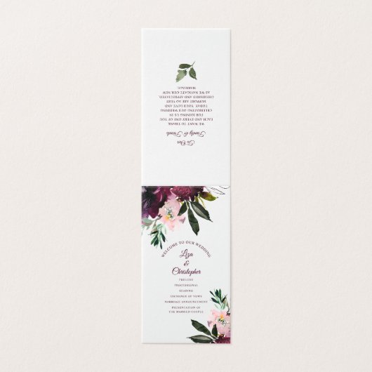 Bourgogne Splendor Bloemen Trouwprogramma Kaart (Buitenkant ongevouwen)