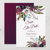 Bourgogne Splendor Bloemen Wit Save The Date Kaart (Voorkant / Achterkant)