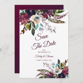 Bourgogne Splendor Bloemen Wit Save The Date Kaart