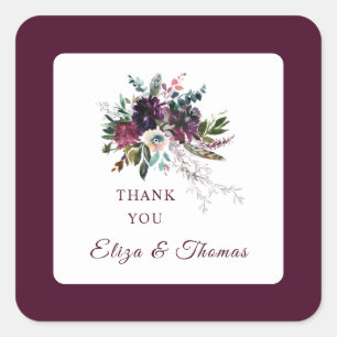Bourgogne Splendor Boho Floral Wedding Bedankt Vierkante Sticker