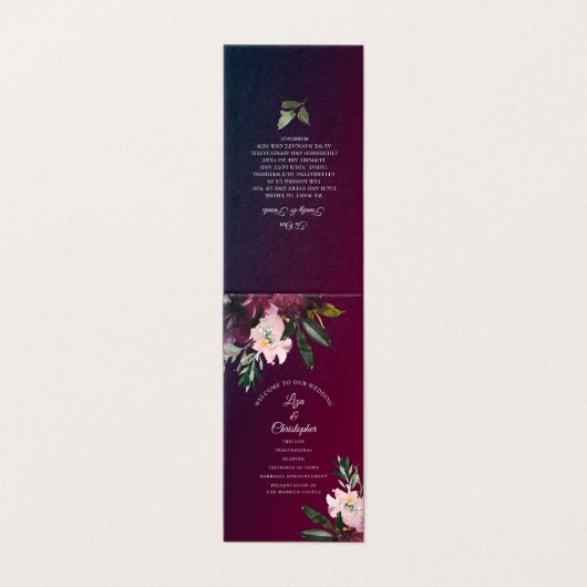 Bourgogne Splendor Floral Classic Wedding Program Kaart (Buitenkant ongevouwen)