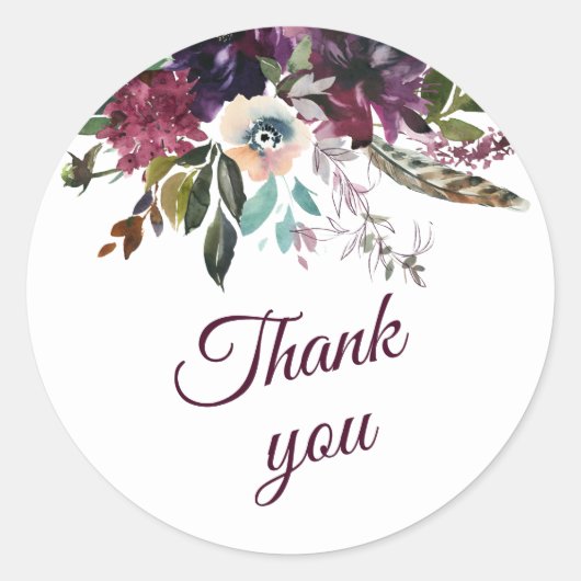 Bourgogne Splendor Floral Wedding Bedankt Ronde Sticker (Voorkant)