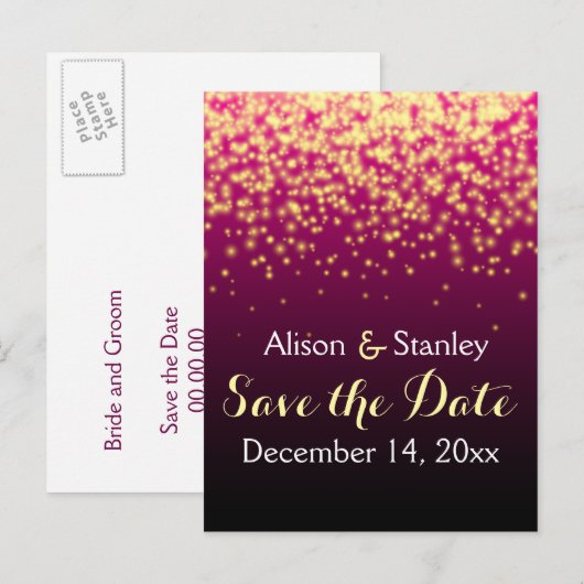 Bourgogne sprankelende lichten bruiloft Save the D Aankondigingskaart (Voorkant / Achterkant)