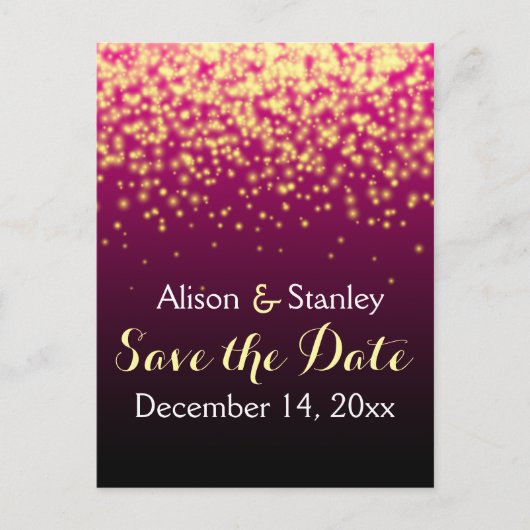 Bourgogne sprankelende lichten bruiloft Save the D Aankondigingskaart (Voorkant)