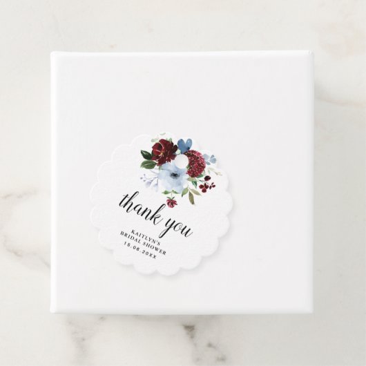 Bourgogne Stoffig Blauw Bloem vrijgezellenfeest Bedankjes Labels (In situ)