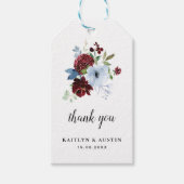 Bourgogne Stoffig Blauw Bloemen Bruiloft Cadeau la Cadeaulabel (Voorkant)
