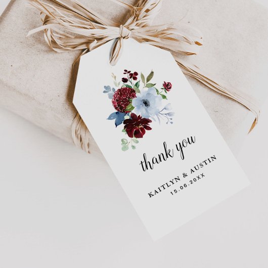 Bourgogne Stoffig Blauw Bloemen Bruiloft Cadeau la Cadeaulabel