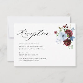 Bourgogne Stoffig Blauw Bloemen Bruiloft Receptie  RSVP Kaartje