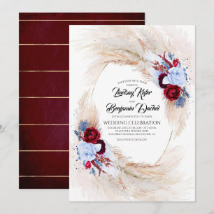 Bourgogne & Stoffig Blauw Bloemen Pampas Grass Bru Kaart