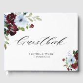 Bourgogne Stoffig Blauw Bruiloft Gastenboek (Voorkant)