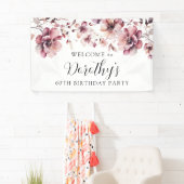 Bourgogne Stoffig Roze Bloemen 60e Verjaardag Welk Spandoek (Insitu)