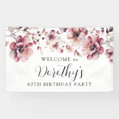 Bourgogne Stoffig Roze Bloemen 60e Verjaardag Welk Spandoek (Horizontaal)