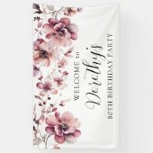 Bourgogne Stoffig Roze Bloemen 80e Verjaardag Welk Spandoek (Verticaal)