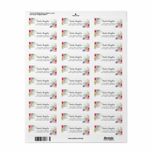 Bourgogne Stoffig Roze Bloemen Boeket Script Naam Etiket (Full Sheet)