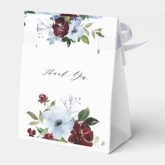 Bourgogne & stoffige blauwe bloemenbruiloft gunst  bedankdoosjes (Achterkant)