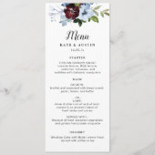 Bourgogne stoffige blauwe bruiloft menu (Voorkant)