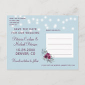 Bourgogne stoffige blauwe lichten foto save date b aankondigingskaart (Achterkant)