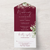 Bourgogne String Lichten Groen Monogram Huwelijk All In One Uitnodiging (Binnen)