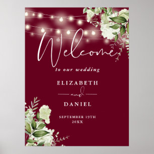 Bourgogne String Lights Bloemen Huwelijk Welkom Poster