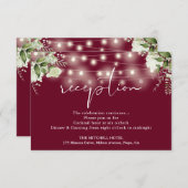 Bourgogne String Lights Floral bruiloft receptie Informatiekaartje (Voorkant / Achterkant)